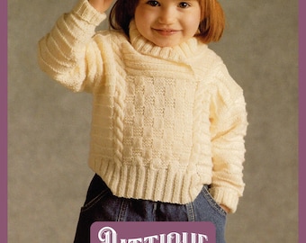 Cosy Children's Winter Sweater with Shawl Collar Knitting Pattern DK DK 18"- 26" Instant Download