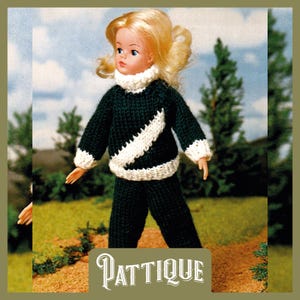 2 Pieces Doll Clothes Vintage Knitting Pattern - Easy Knit Dolls Jogging Tracksuit Sweater Trousers Height 11&quot;- 13&#39;&#39; DK Instant Download PDF