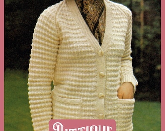 Lady's Casual Rib V-Ausschnitt Strickjacke Strickmuster - DK 34 "- 40" Instant Download