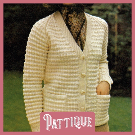 Lady's Casual Rib V Neck Cardigan Knitting Pattern Ladies