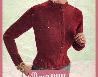Schöne Damen Damen Klassische Knopfleiste Strickjacke Pullover Vintage Retro Strickmuster DK 32&quot;- 42&quot; - PDF Instant Download QUARZ Printable