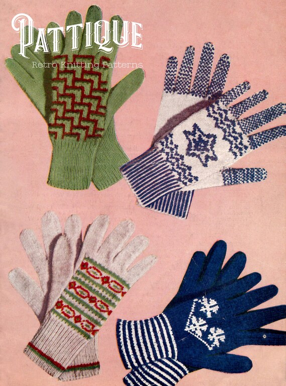 Easy Knit Fair Isle Gloves Vintage Retro Knitting Pattern