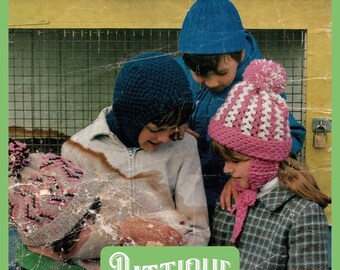Classic Vintage Winter Children's Hats - Retro Knitting Pattern  6 - 9 Years Instant Download