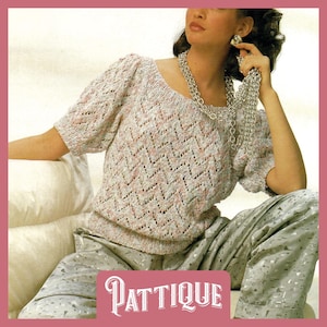 Beautiful Women's Ladies Short Sleeve Wide Neck Sweater Knitting Pattern, Classic Chevron Design Summer Top DK 30-40"- PDF Instant Download
