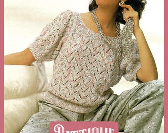 Beautiful Women's Short Sleeve Wide Neck Summer Top Knitting Pattern DK 30"- 40" Instant Download