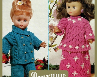 Beautiful Doll Clothes Vintage Knitting Pattern DK & 4ply doll height 14''. Instant Download