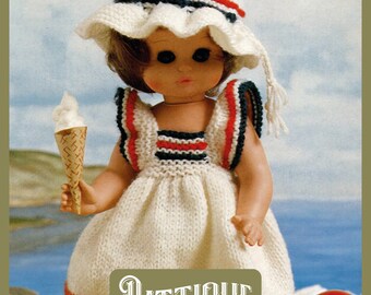 A wonderful vintage knitting pattern to make a charming doll set.  doll height 9.5" - 16" Instant Download