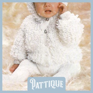 Snuggly Baby Jacket with Hood Textured Hooded Cardigan Sweater Top Chunky DK Knitting Pattern 18-22&quot; - PDF Instant Download HQ Printable