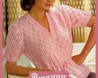 Beautiful Ladies Short Sleeve, V Neck Lacy Summer Top Knitting Pattern  34"- 47" Instant Download