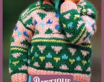 Gorgeous Child's Button Neck Fair Isle Jumper Knitting Pattern  22"- 25" Instant Download