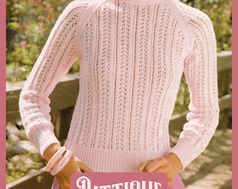 Patrón de punto fácil para top/suéter elegante con estampado para mujer, 4 cabos, 81-102 cm. Descarga instantánea.