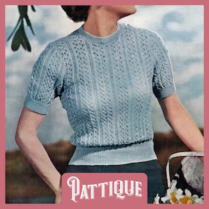 Hermoso suéter clásico de manga corta para mujer, patrón de tejido retro vintage, crochet de 2 capas, 32&quot;- 34&quot;, descarga instantánea en PDF, alta calidad, imprimible