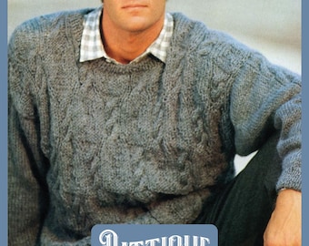 Men's Soft Chunky Classic Chequered Cable Sweater Knitting Pattern Chunky 34"- 48" Instant Download