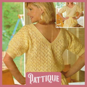 Beautiful Women&#39;s Ladies Easy Knit Short Sleeve Sweater Summer Top Knitting Pattern V Neck DK 32&quot;- 38&quot;- PDF Instant Download HQ Printable