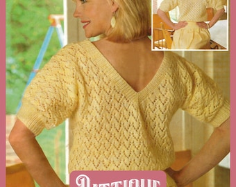Beautiful Women's Easy Knit Short Sleeve Summer Top Knitting Pattern DK 32"- 38" Instant Download