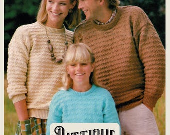 Klassisches Strukturmuster Familienpullover Strickmuster DK 72cm - 102cm Sofort Download