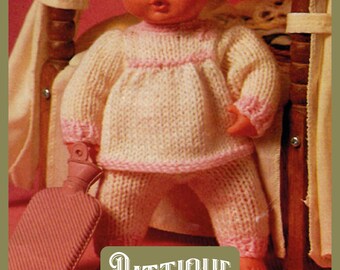 Easy Knit Doll Clothes Vintage Knitting Pattern - Knitted Baby Dolls Pyjamas Height 9.5&quot; - 16&#39;&#39; DK Instant Download HQ PDF