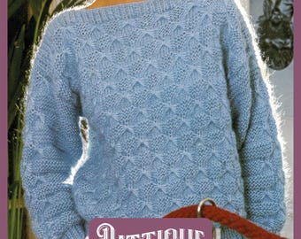 Damen Damen grobstrick Pullover mit schrägem Ausschnitt Retro-Strickmuster - Easy Knit Stilvolles Schleifendesign 30&quot;- 40&quot;&quot;