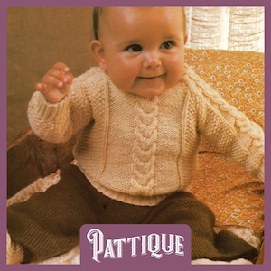Chunky Child&#39;s Cable Sweater Knitting Pattern - Beautiful Winter Sweater Toddler Raglan Jumper Jersey Top 1-4 yrs 18&quot;-22&quot; DK HQ PDF Download