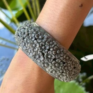 61.3 mm Burma color gray to green blossom flower carved semi-translucent Jadeite bangle jade, flower carved bracelet