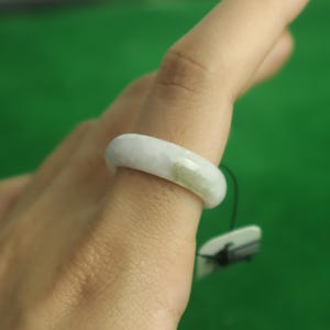 Anello in giada 8US, giada bianca portafortuna, autentica giada verde birmana, giada naturale traslucida di grado A, anello con fascia infinita.