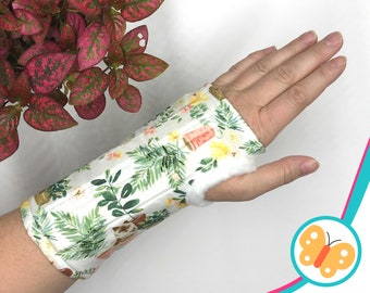 Carpal tunnel wrist brace, soft cotton with fleece lining, pretty colorful pattern, for right or left hand - cats and plants