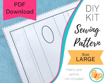 Printable wrist brace sewing pattern, sew your own cute custom support, downloadable pdf & instructions, splints NOT INCLUDED - size Large