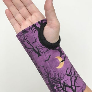 Size S M L wrist brace, soft cotton with fleece lining, fun colorful pattern, for carpal tunnel, tendonitis, right/left hand spooky trees image 6