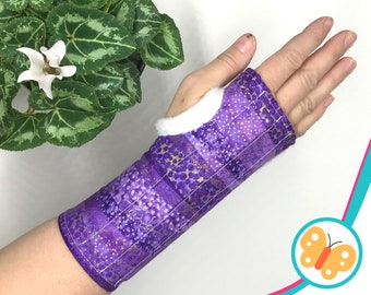 SIZE S soft cute wrist brace, for carpal tunnel support, arthritis relief, keyboard, comfortable adjustable fit - purple & gold