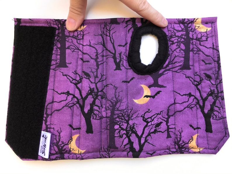 Size S M L wrist brace, soft cotton with fleece lining, fun colorful pattern, for carpal tunnel, tendonitis, right/left hand spooky trees image 9