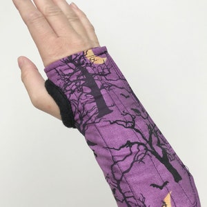 Size S M L wrist brace, soft cotton with fleece lining, fun colorful pattern, for carpal tunnel, tendonitis, right/left hand spooky trees image 5