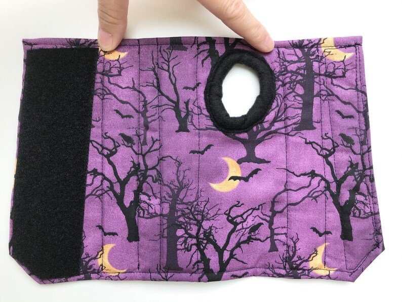 Size S M L wrist brace, soft cotton with fleece lining, fun colorful pattern, for carpal tunnel, tendonitis, right/left hand spooky trees image 8