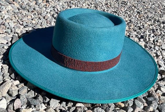Western Red Turquoise Beaded Cowhide Leather Hatband - Etsy display picture 1