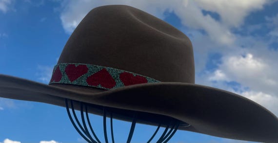 Turquoise Red Heart Beaded Leather Hatband - Etsy display picture 3