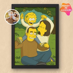 Custom Photo to Simpsons Style Portrait | Photo to Yellow Cartoon Art | Personalized Family & Pet Portraits | Simpsons Digital Gift