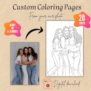 Personalized Coloring Page from Photo, Custom Coloring Book Page, Party Activity Sheet, Birthday Gift, Photo to Coloring Page, Kids Party