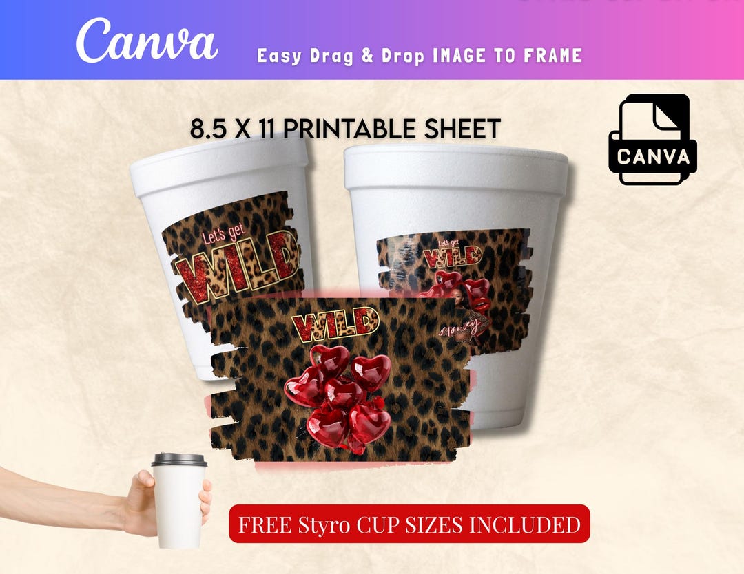 Styro Wrapper DIY Styro Cup Wrapper Wild Cheetah Editable in Canva - Etsy