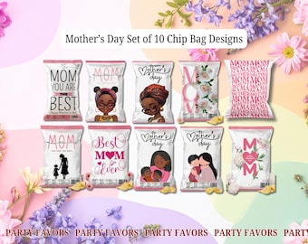 Set di 10 sacchetti per patatine rosa per la Festa della Mamma, modificabili in Canva