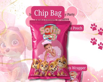 Set di 4 bomboniere per feste di compleanno a tema SKYE - Zampa, modificabili in Canva