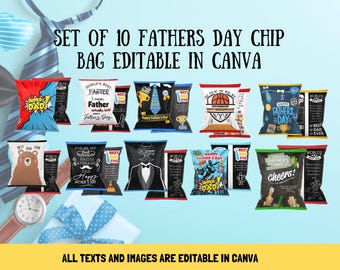 Set of 10 Fathers Day Chip Bag Editable in Canva