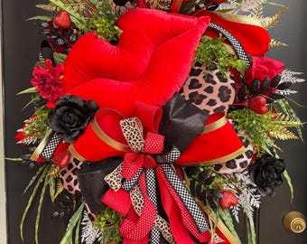 Valentine’s Day Red and cheetah print Holiday glam for winter valentine’s decor kiss lips
