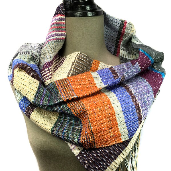 Ruby | Handwoven Purple & Gray Scarf | Cheerful Striped Woven Textile | Loomed Gifts for Mother's Day | Woven pidgepidge Scarf | H72