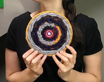 Saffron Whorl | Circular Mandala Weaving | Circle Tapestry Weave | Boho Woven Home Decor | Circular Wall Hanging | Dream Catcher Art | TA9