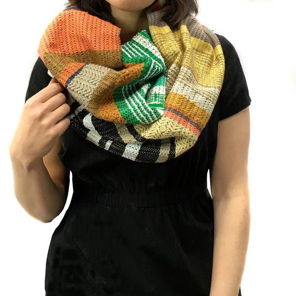 Heidi | pidge pidge Woven Vegan Scarf | Spring Handwoven Heirloom Textile | Vibrant Luxe Gifts for Her | Striped Statement Accessory | H87