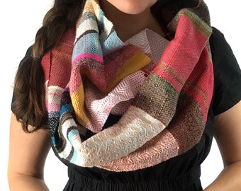 Claire | Handwoven Hot Pink + Chocolate Scarf | Cheerful Striped Woven Textile | Modern Loomed Gifts for Fall | Woven pidgepidge Scarf | J38