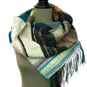 Bowie | Handwoven Lime + Peacock Scarf | Cheerful Striped Woven Textile | Loomed Unisex Scarf | Woven Handmade pidgepidge Scarf | J3