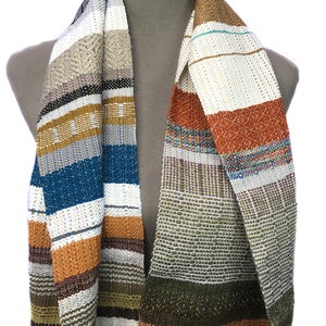 Mina Handwoven Colorful Hazelnut Striped Scarf Unisex Woven Textile Valentine's Gift for Him Wool & Cotton Modern Woven Scarf H77 image 3