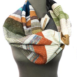 Mina Handwoven Colorful Hazelnut Striped Scarf Unisex Woven Textile Valentine's Gift for Him Wool & Cotton Modern Woven Scarf H77 image 4