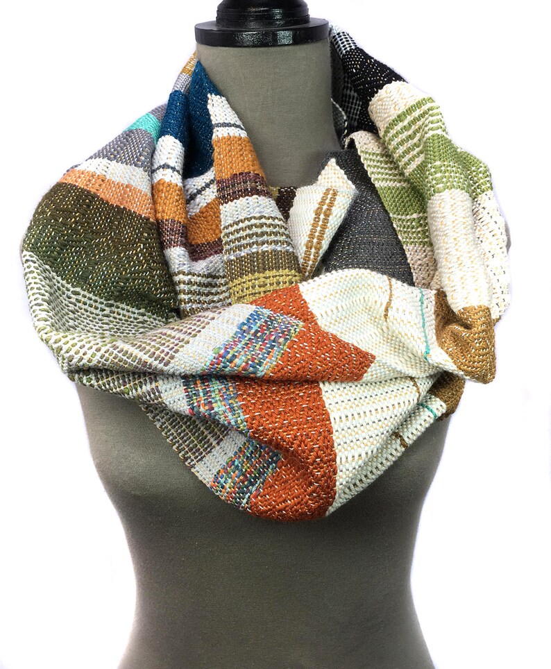 Mina Handwoven Colorful Hazelnut Striped Scarf Unisex Woven Textile Valentine's Gift for Him Wool & Cotton Modern Woven Scarf H77 image 4