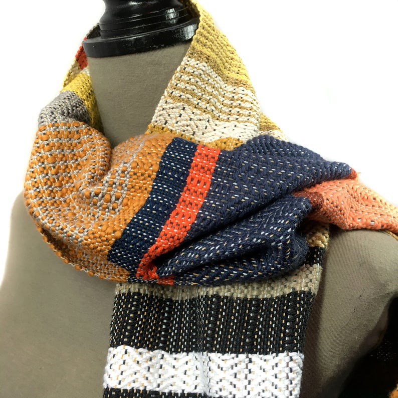 Heidi pidge pidge Woven Vegan Scarf Spring Handwoven Heirloom Textile Vibrant Luxe Gifts for Her Striped Statement Accessory H87 image 5